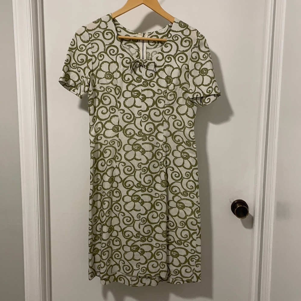 Handmade Vintage dress linen feel floral design S